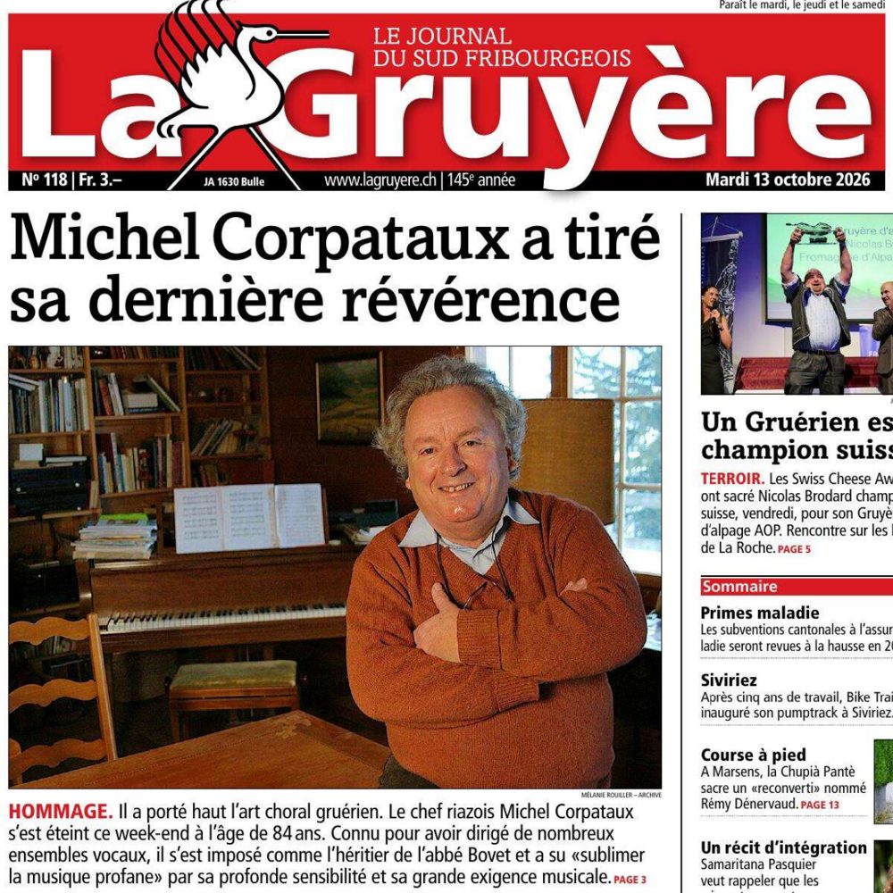 Une du journal La Gruyère du 13 octobre 2026